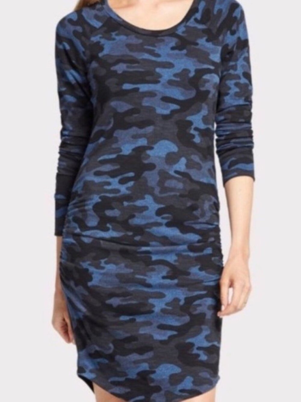 Sundry Side Ruched Sweatshirt Dress Blue Black Camo Size 2 Medium NWT